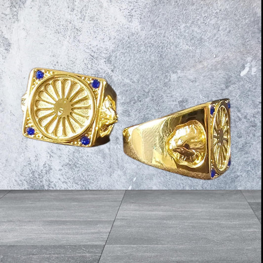 bague roue roulotte voyageur et tète de lion