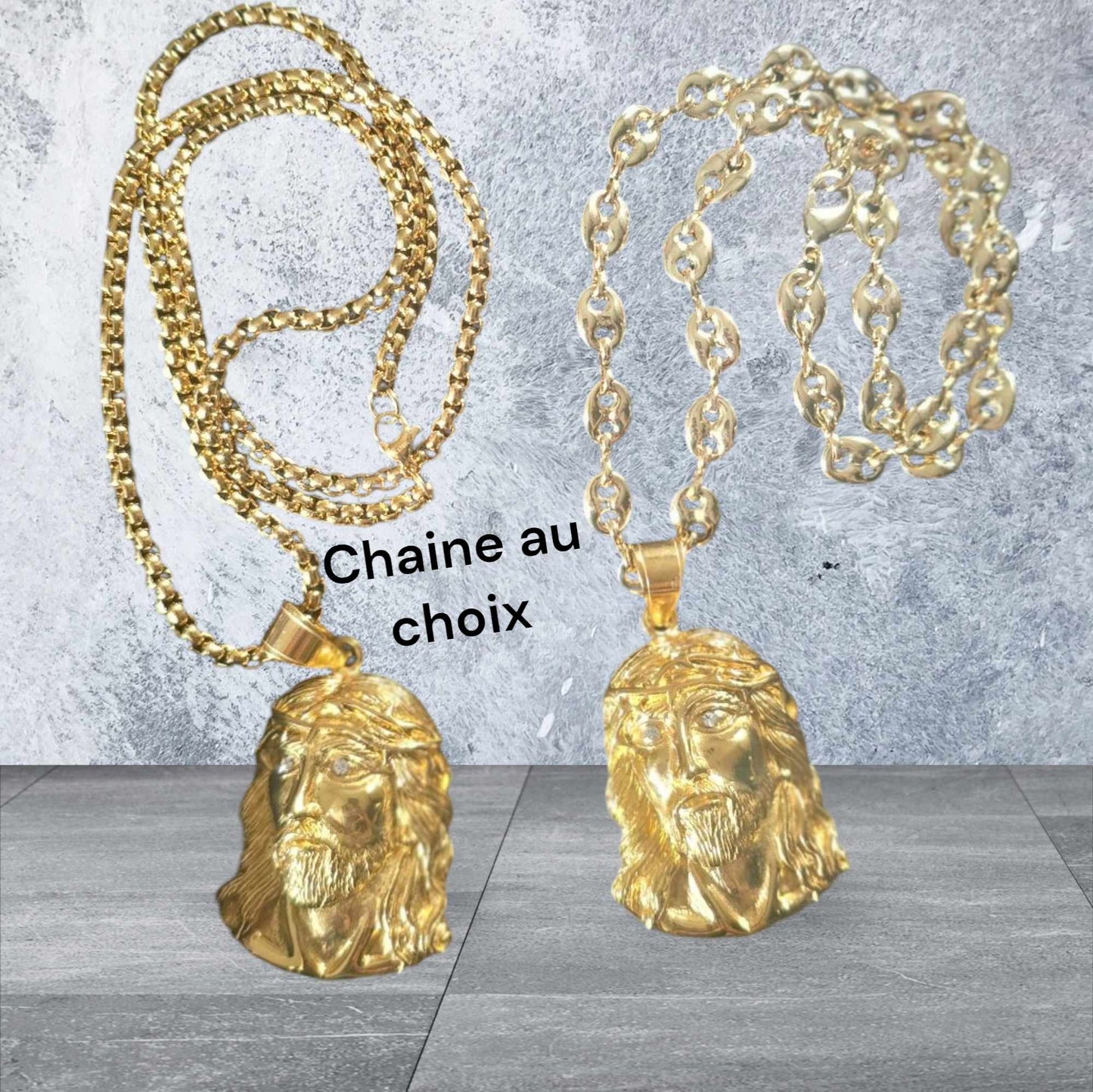 ensemble collier et pendentif tète du christ