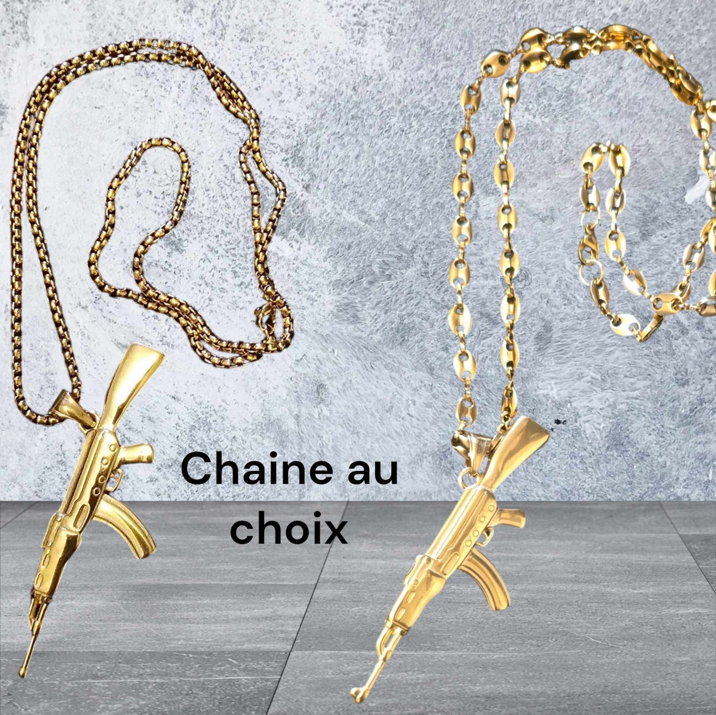 ensemble collier et pendentif pistolet gun