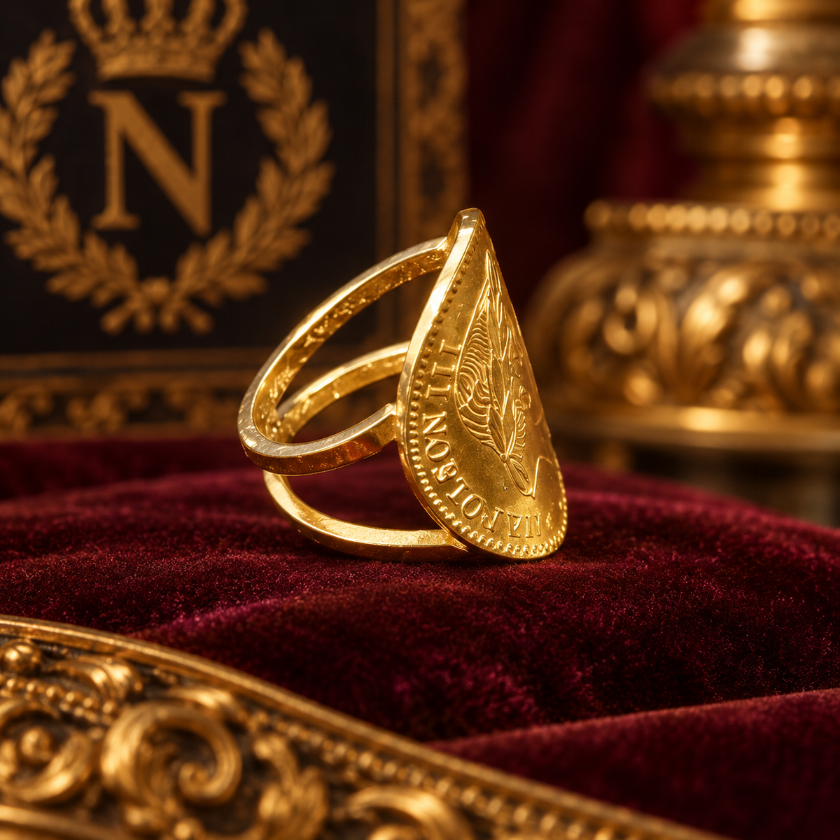Bague Pièce Napoléon Pliée pour Femme et homme — Acier Inoxydable & plaqué Or Fin 18K