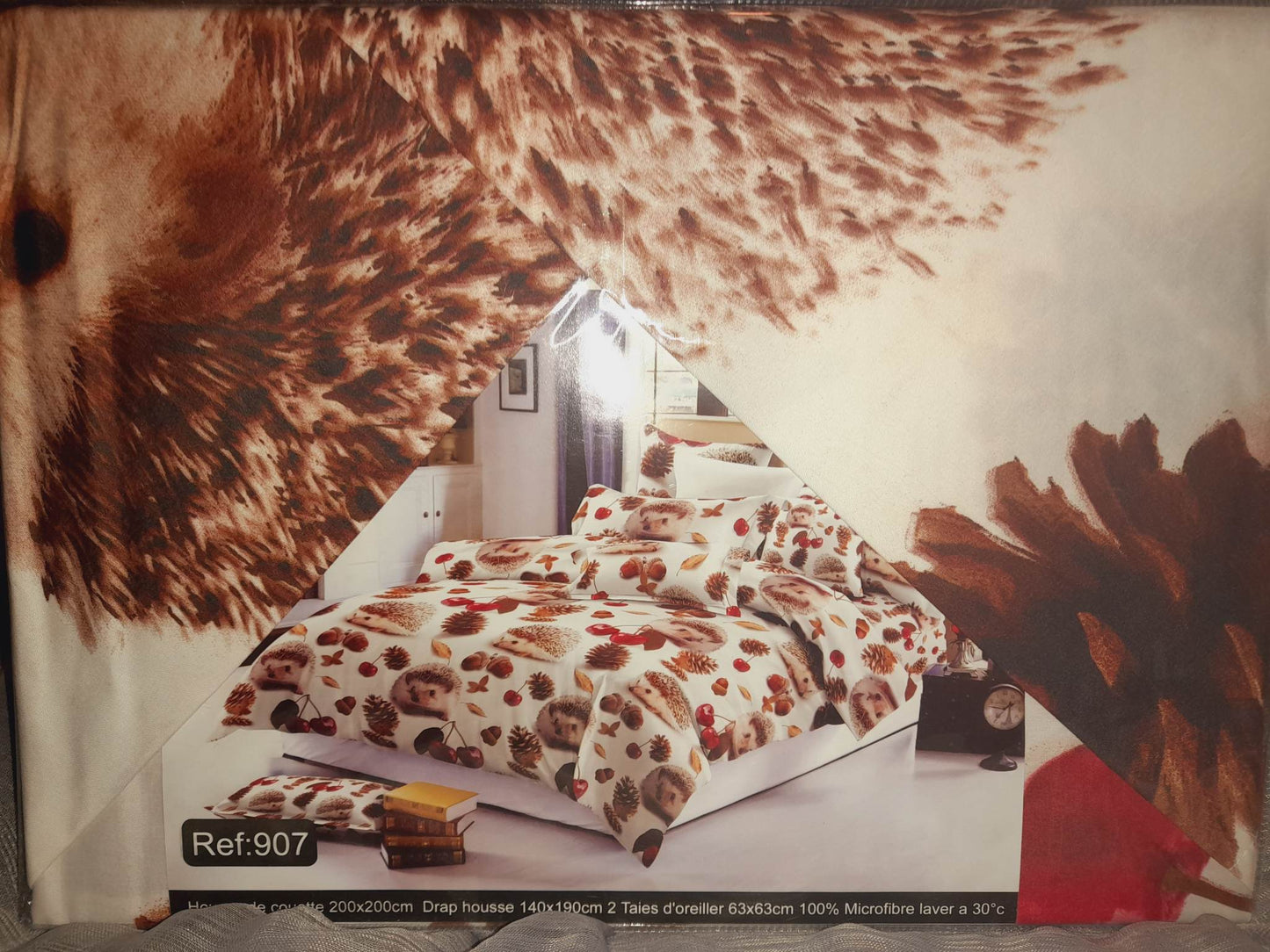 parure de lit 3D 4 pièces hérisson cerise