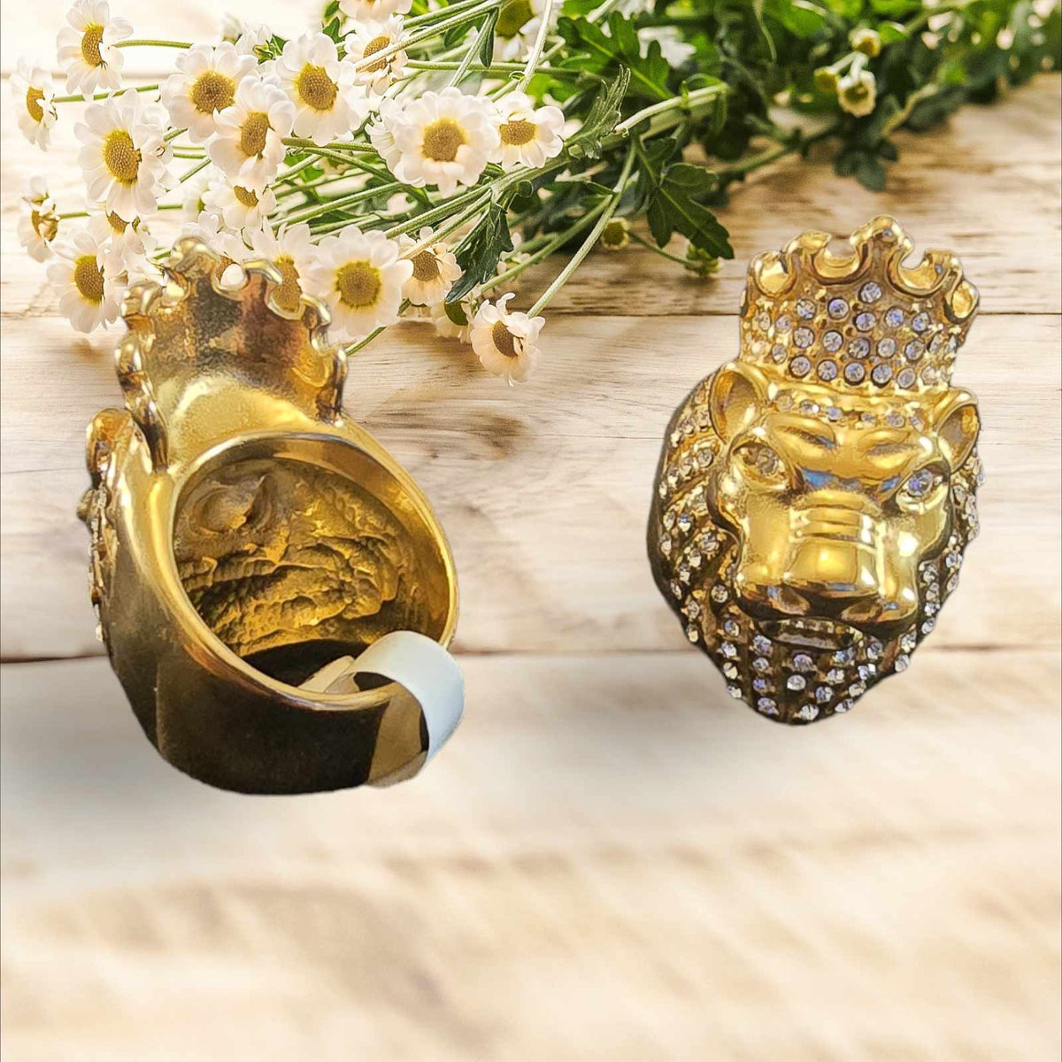 Bague Lion Couronné XXL Dorée – Acier Inoxydable 316L – Modèle Massif