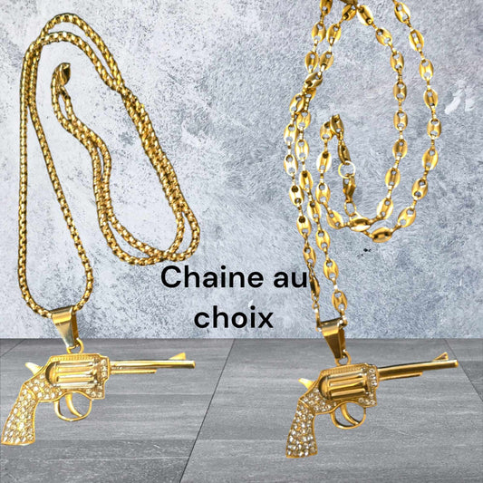 ensemble collier et  pendentif pistolet gun