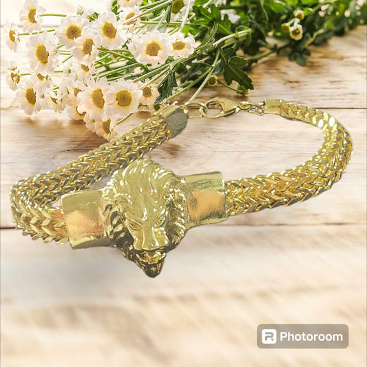 bracelet tête de lion plaqué d'oré