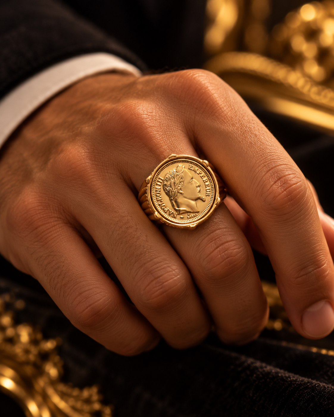 Chevalière Napoléon Homme & Femme — Pièce 20 Francs  — Acier Inoxydable