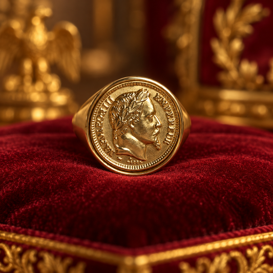 Grosse Chevalière Napoléon III Homme — Bague Pleine Acier Inoxydable & Or Fin