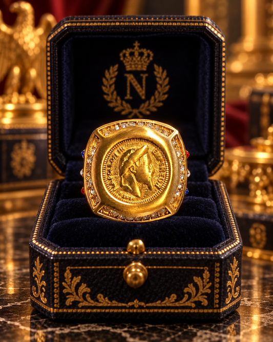 Bague Pièce Napoléon 3 Acier Inoxydable & finition plaquè  Or Fin 18K —