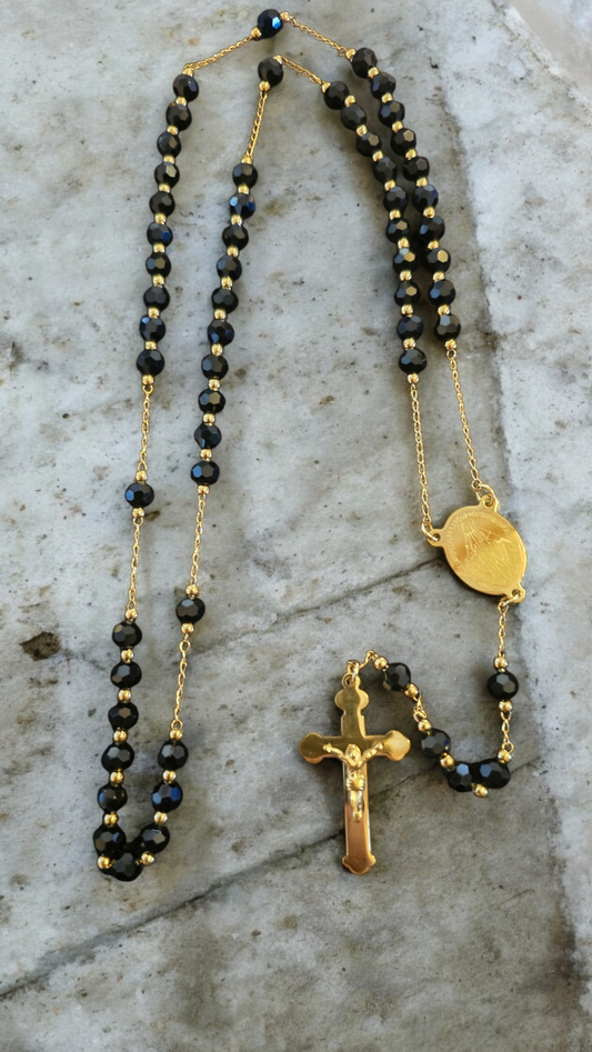 chapelet perle noir et d'oré