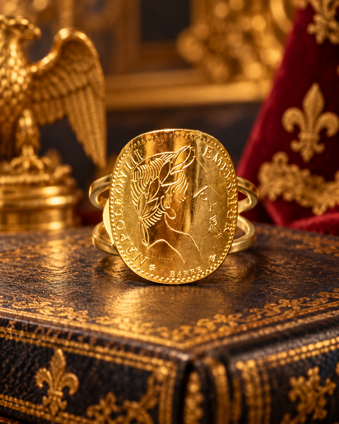 Bague Pièce Napoléon Pliée pour Femme et homme  — Acier Inoxydable & plaqué Or Fin 18K