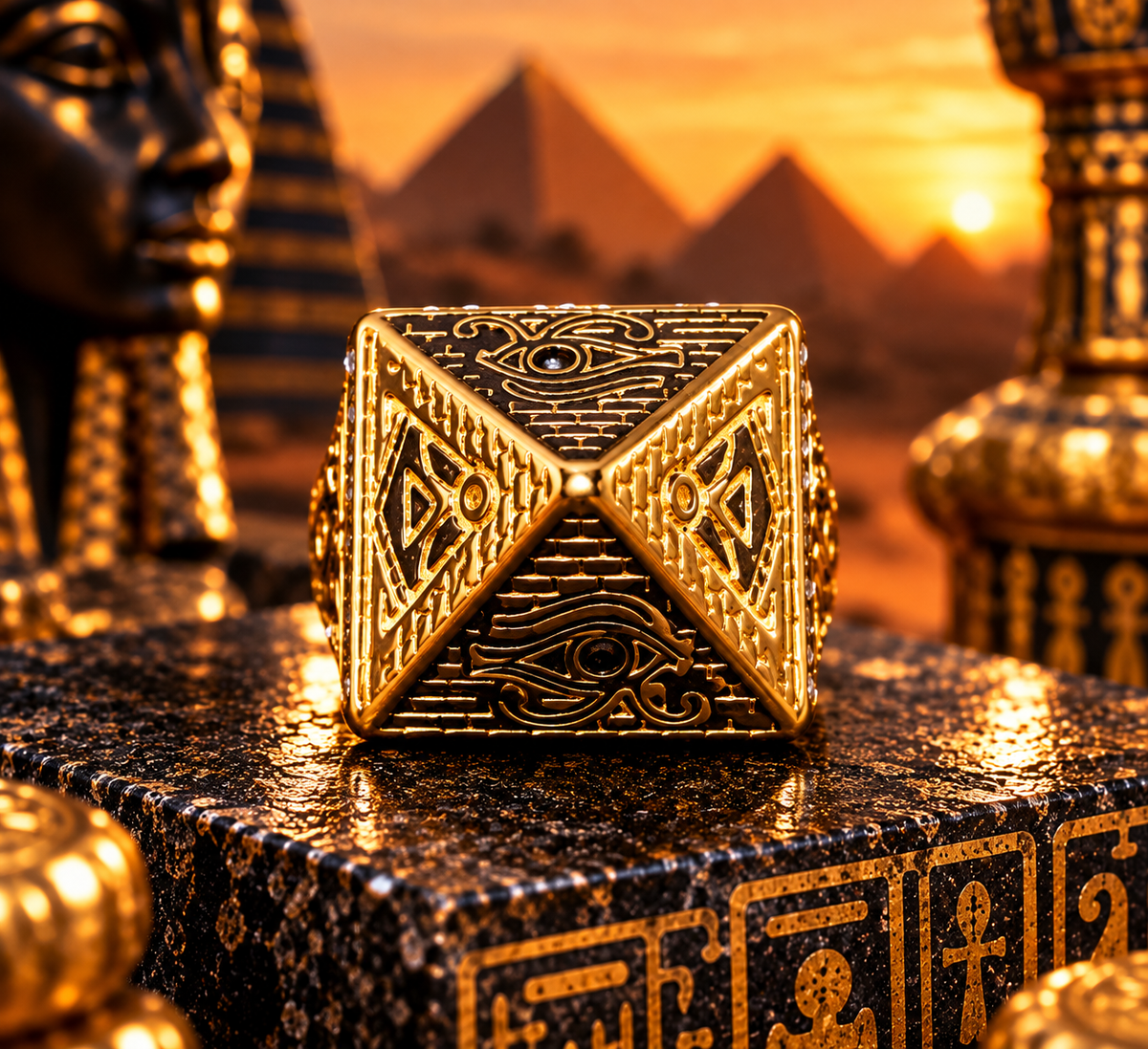 Chevalière Pyramide Égyptienne Dorée – Acier Inoxydable