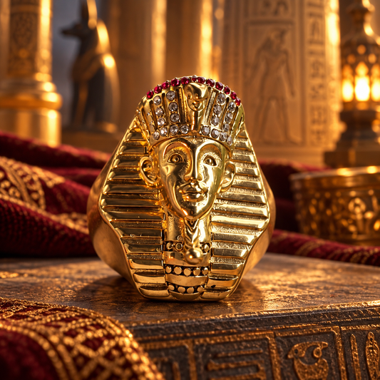 Bague Pharaon Égyptien XXL Dorée – Acier Inoxydable 316L – Modèle Massif