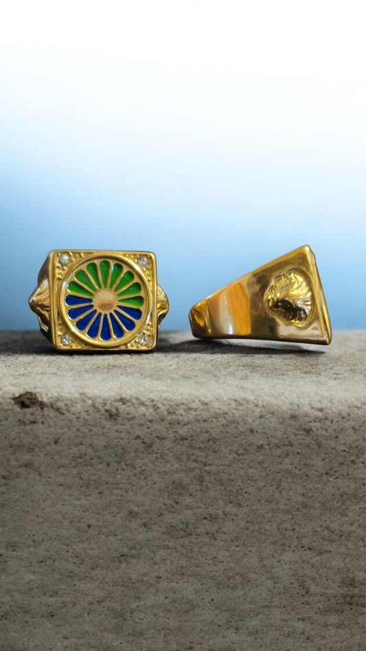 bague roue roulotte voyageur et tète de lion