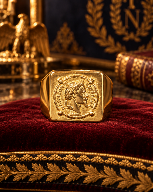 Chevalière Napoléon Impériale Dorée – Acier Inoxydable Finition Plaqué Or