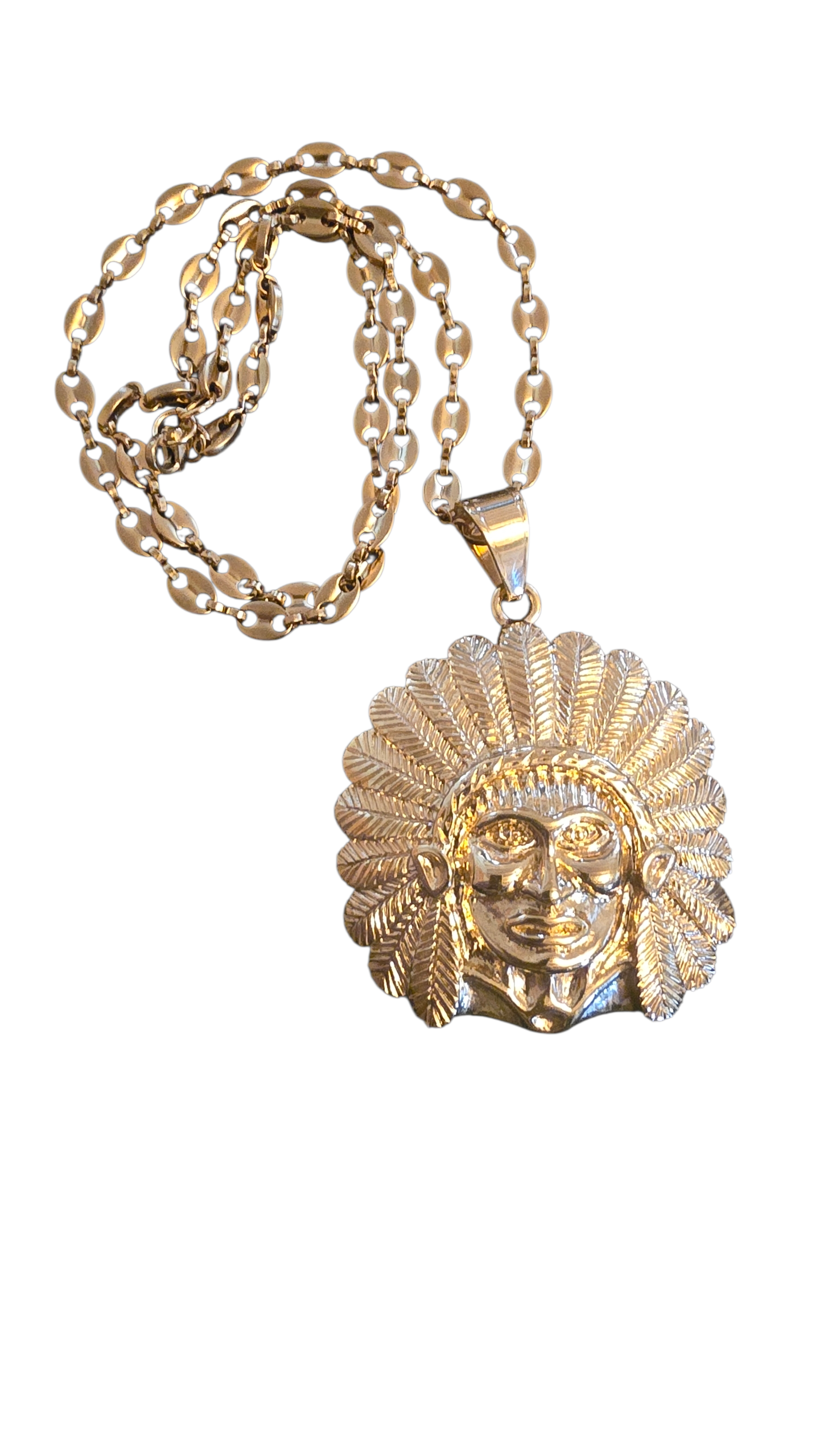 Ensemble collier et  pendentif tête  indien