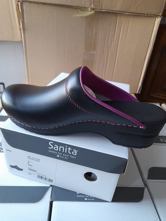 sabot sanita noir matt , bordure rose